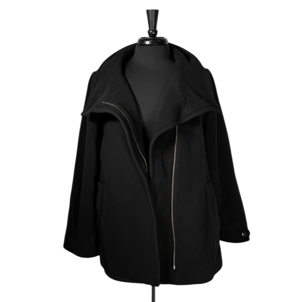 Cole Haan Womens Coat 8 Black Wool Cashmere Blend Asymmetrical Zip Winter Jacket